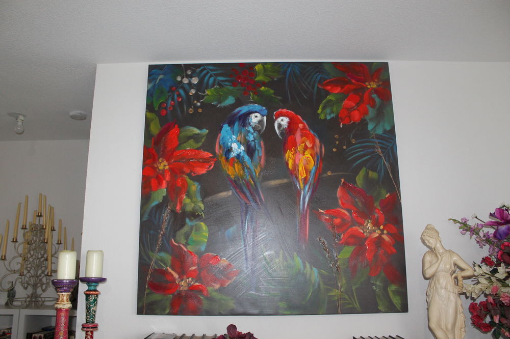 SUPERBE TABLEAU OISEAUX EXOTIQUES Décoration