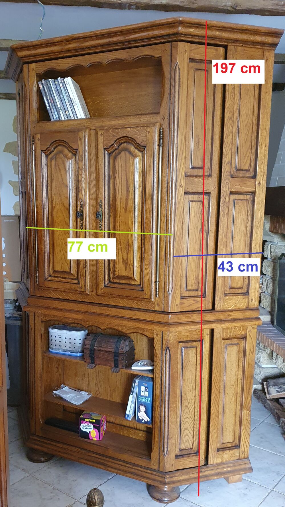 Meuble d'angle t&eacute;l&eacute;vision ch&ecirc;ne massif rustique Meubles