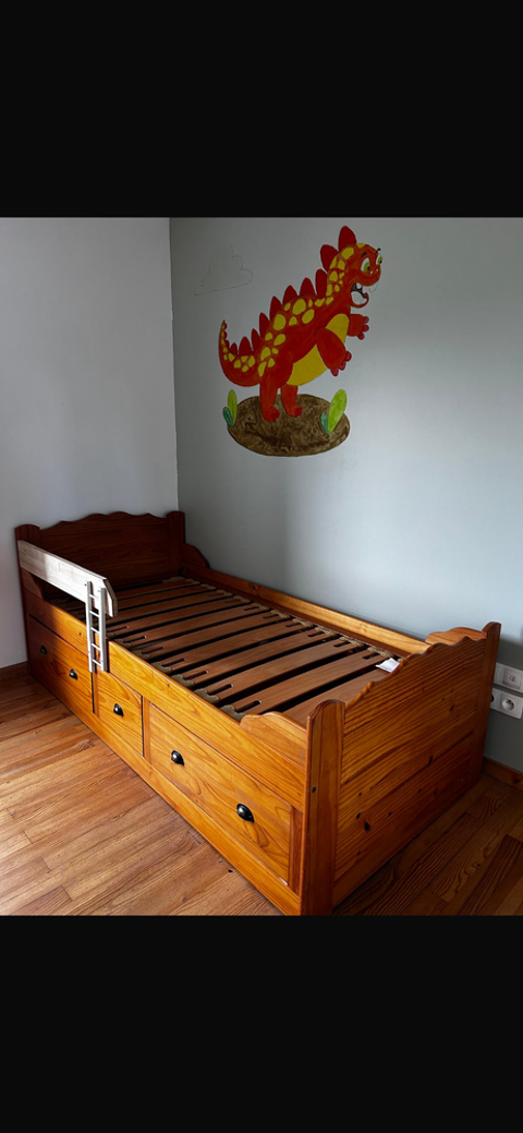 Lit 90x190 bois Massif + sommier  lattes 110 Briennon (42)