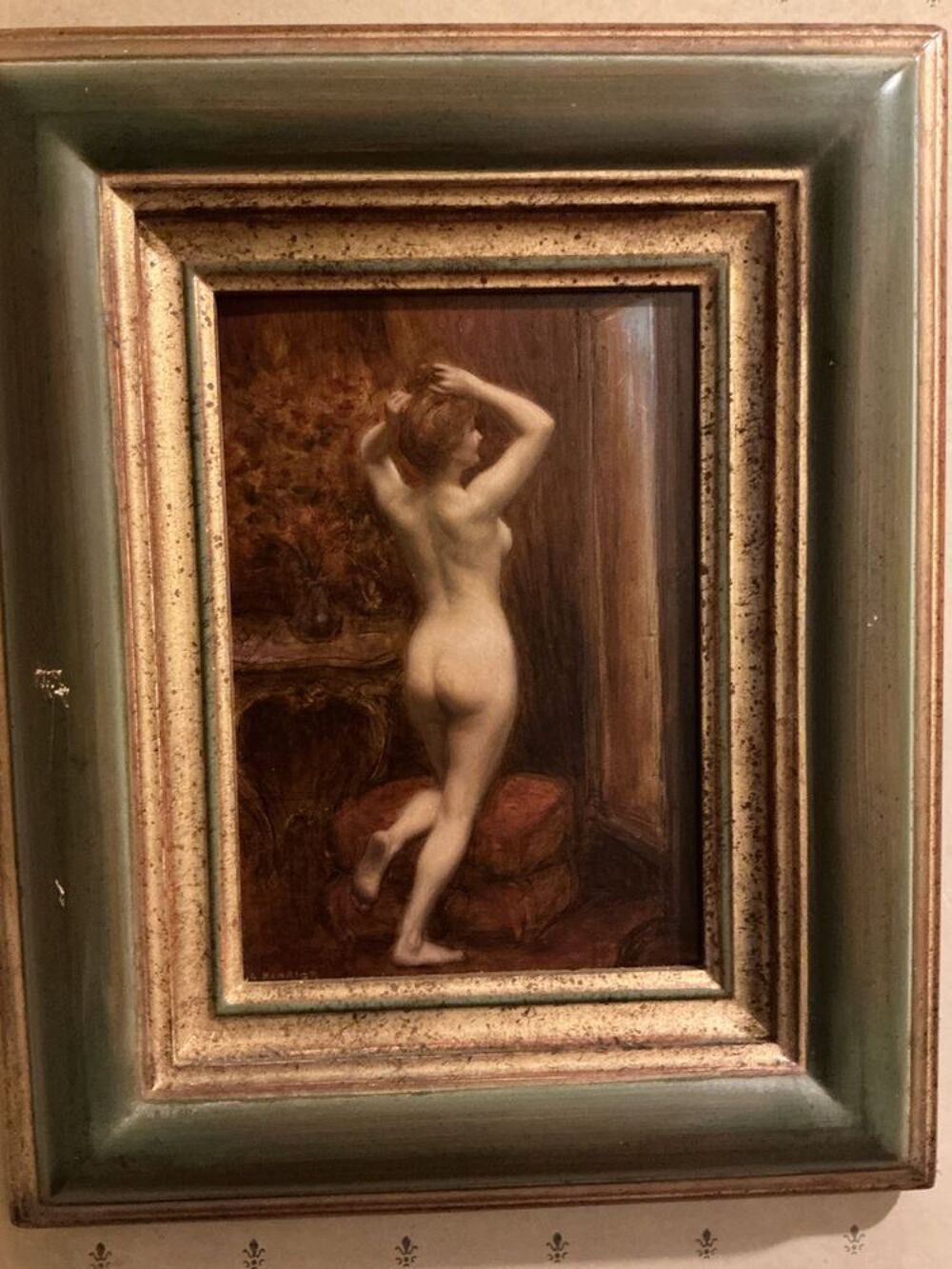 Huile sur panneau Nu &agrave; la toilette 19 ieme Décoration