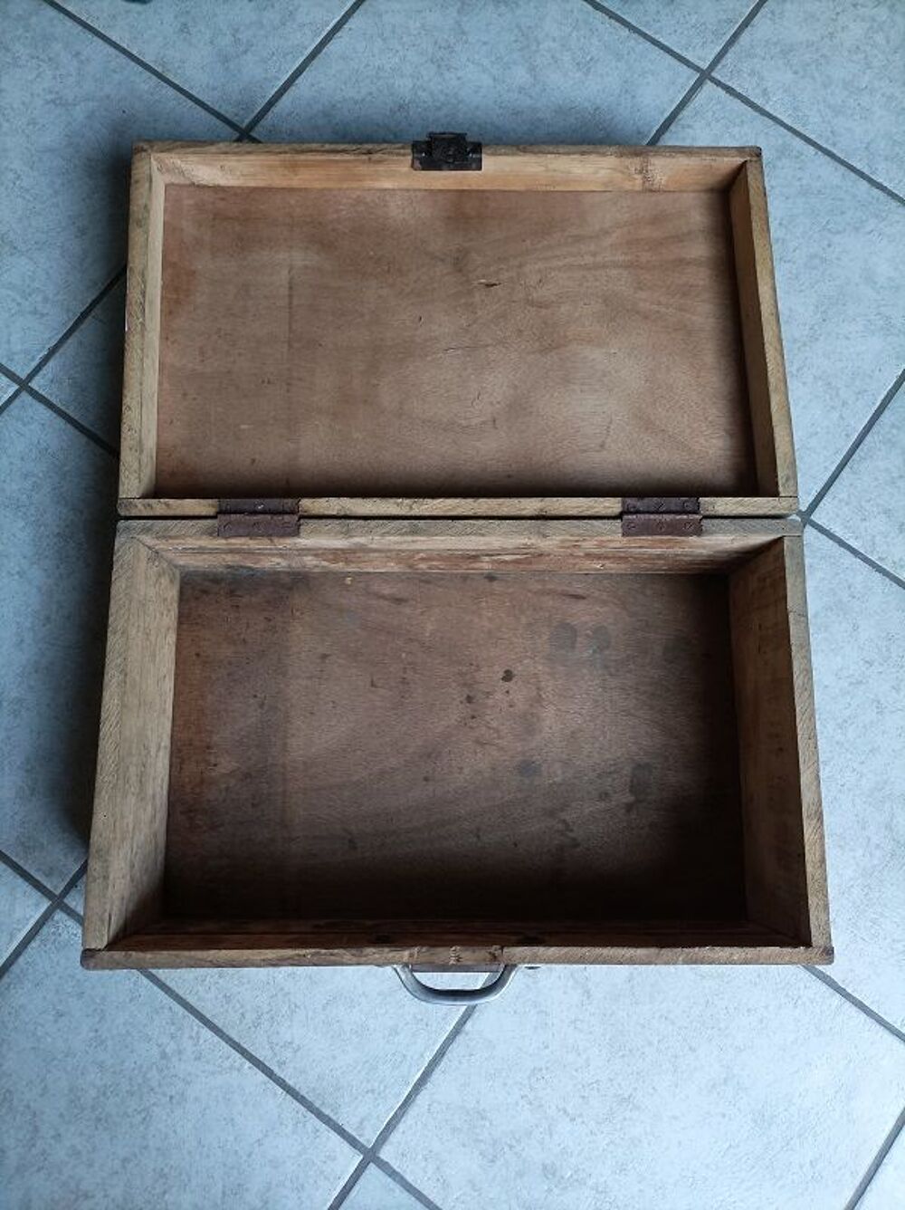 Valise boite bois massif patin&eacute; malle Rangement Serrure dp 0 Décoration