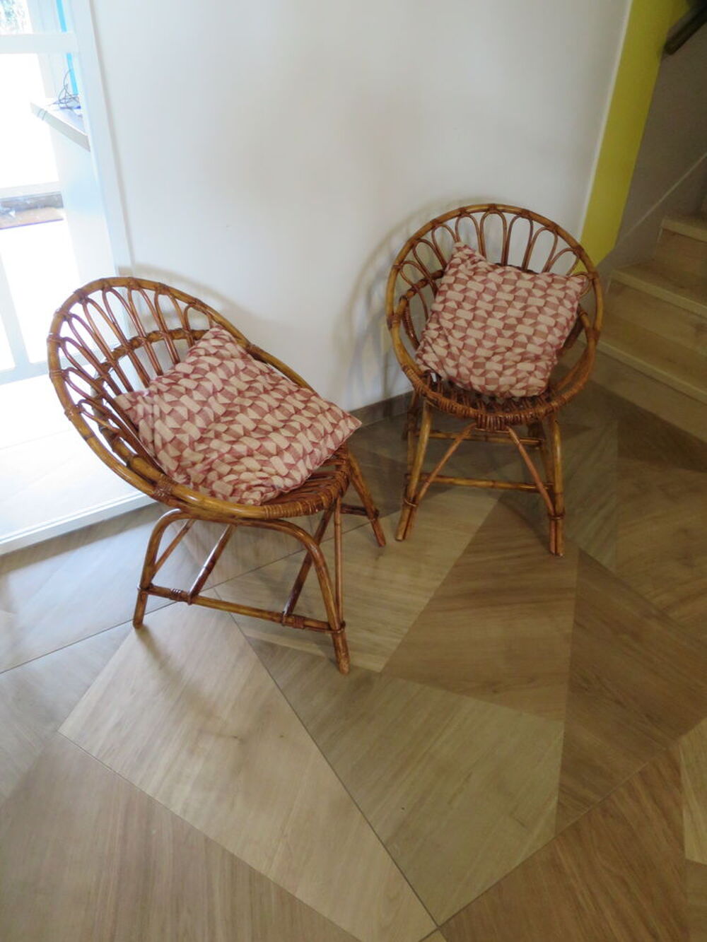 Vintage - Lot de 2 fauteuils en rotin-style boh&egrave;me -ann&eacute;es80 Meubles