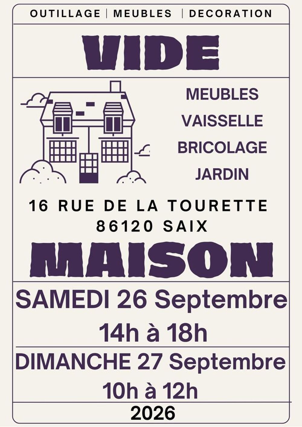 VIDE MAISON 86120 SAIX Vide jardin