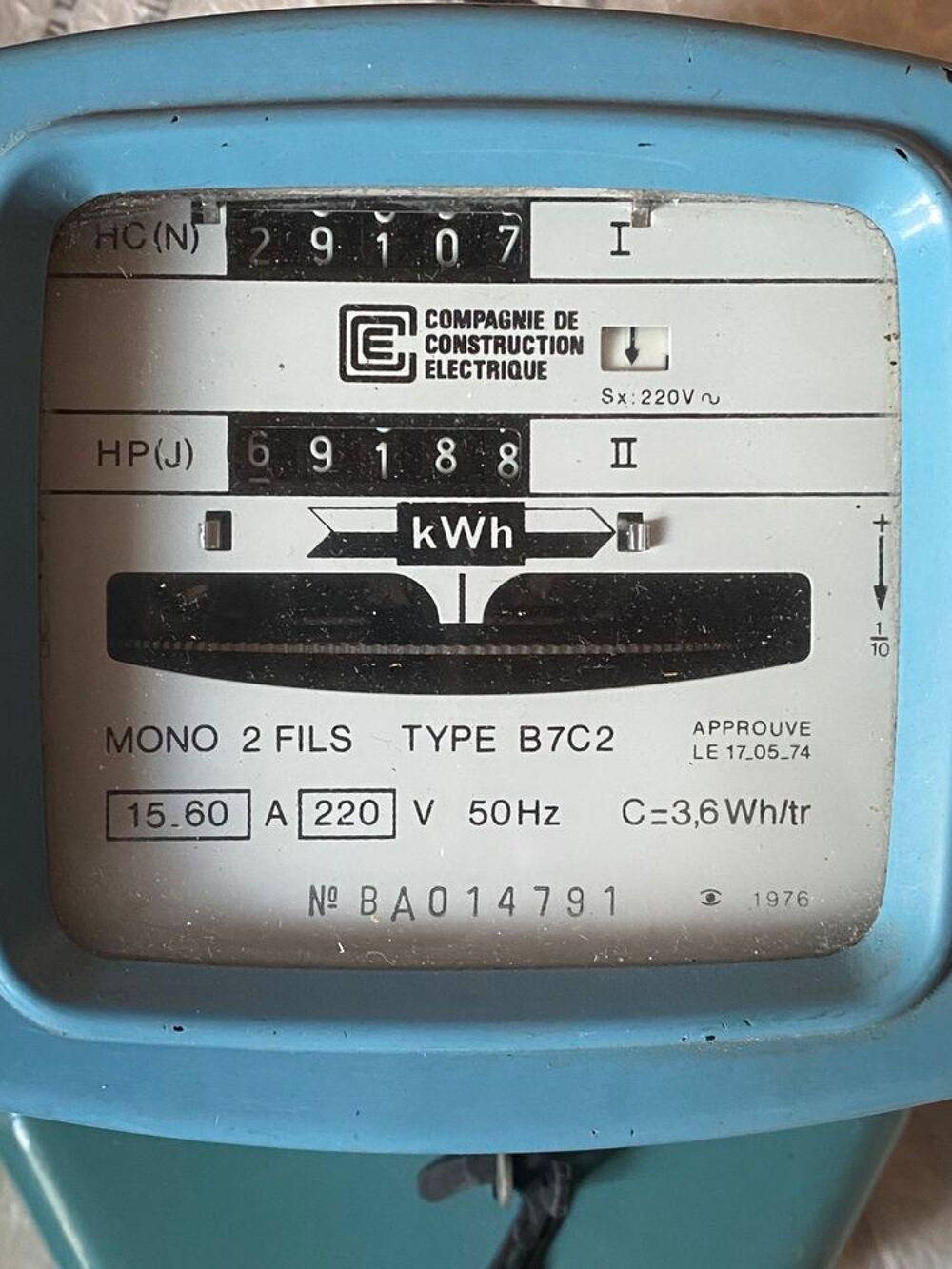 compteur &eacute;lectrique m&eacute;canique monophas&eacute; marque CCE type B7C2 Bricolage