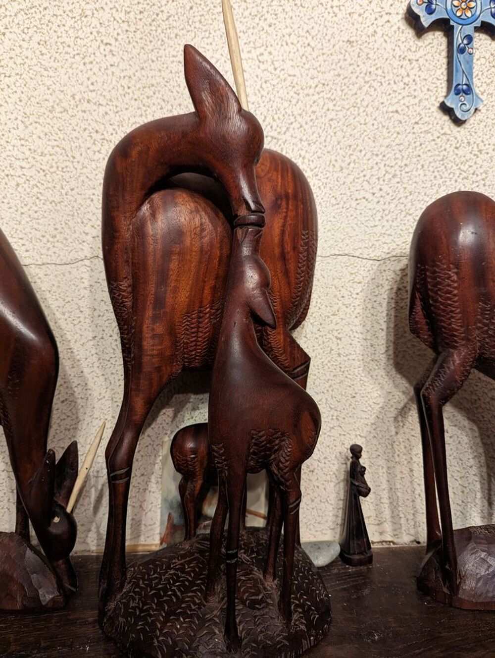 Trio animalier africain de la for&ecirc;t en bois africain Décoration