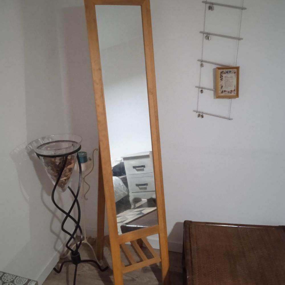 Miroir sur pied hauteur 160, coloris pin miel structure bois Meubles