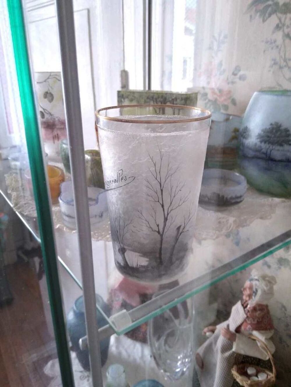 DUFOUR POUR DAUM NANCY ART NOUVEAU 1890-1910, DECOR HIVERNALE DANS LA GRISAILLE 