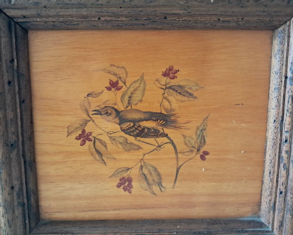 lot de 2 tableaux d&eacute;coratif en bois motif oiseau sur branche Décoration