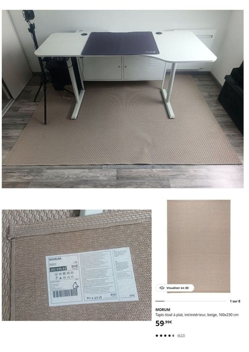 Tapis ikea MORUM neuf, dimension 160x230 cm Décoration