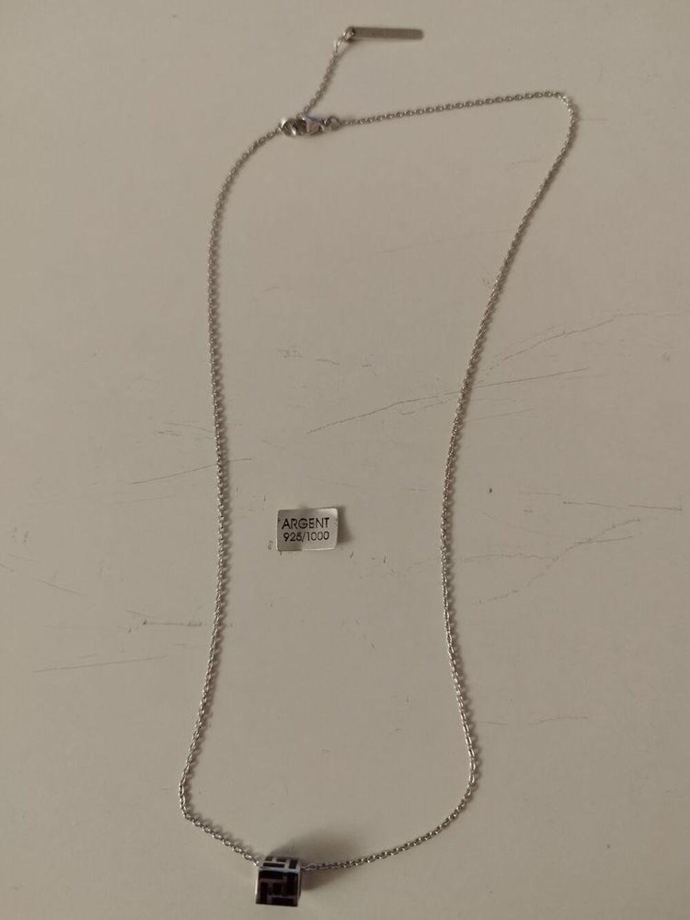 Collier femme - Argent rhodi&eacute; - Cube - Laque noire - Guy Lar Bijoux et montres