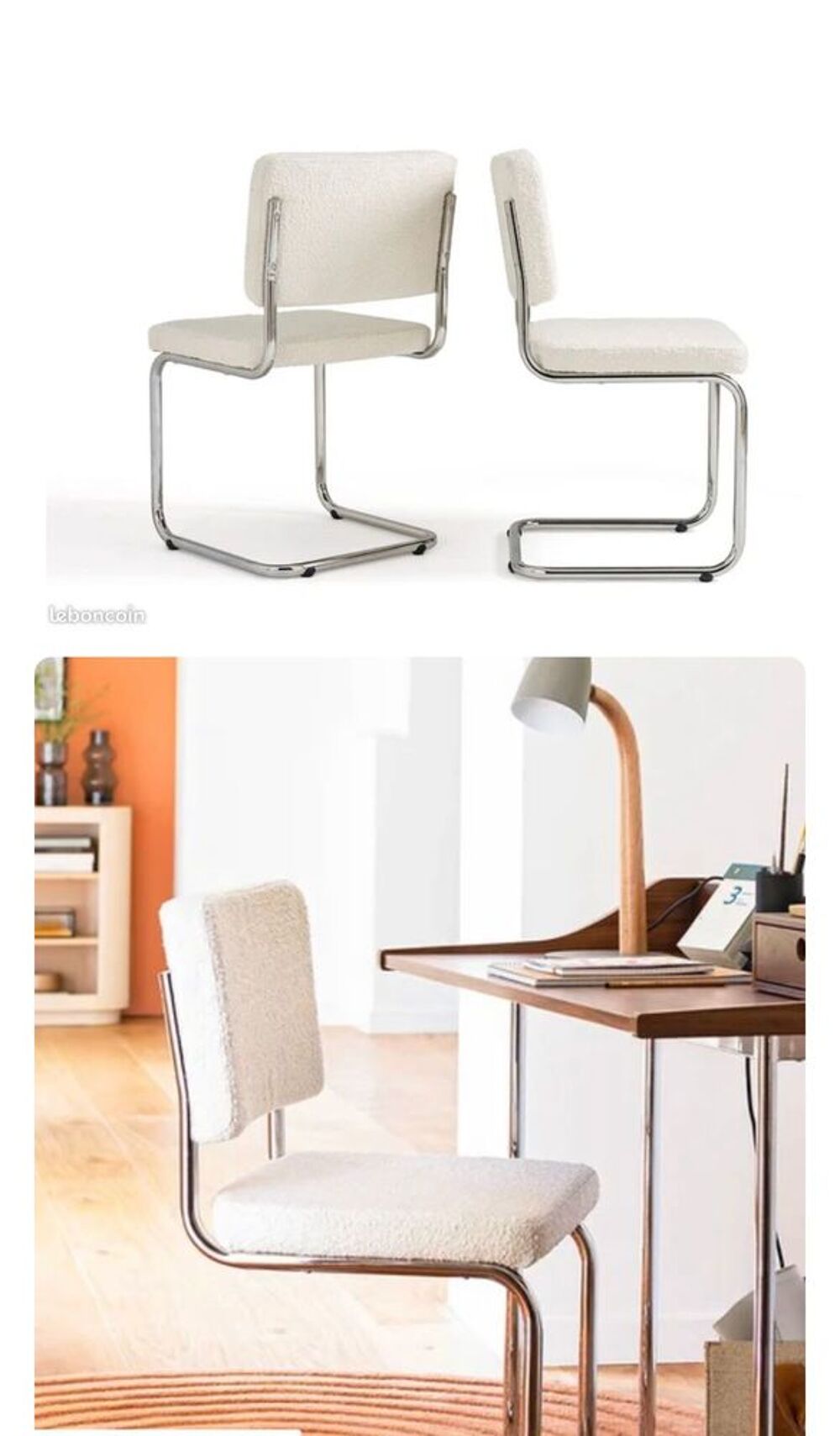 4 chaises bouclettes blanc &amp; m&eacute;tal !!!! Meubles