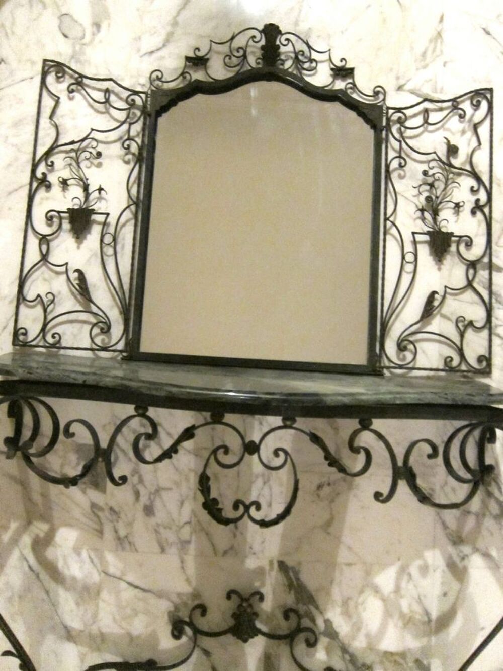 Console fer forg&eacute;, marbre et miroir Meubles