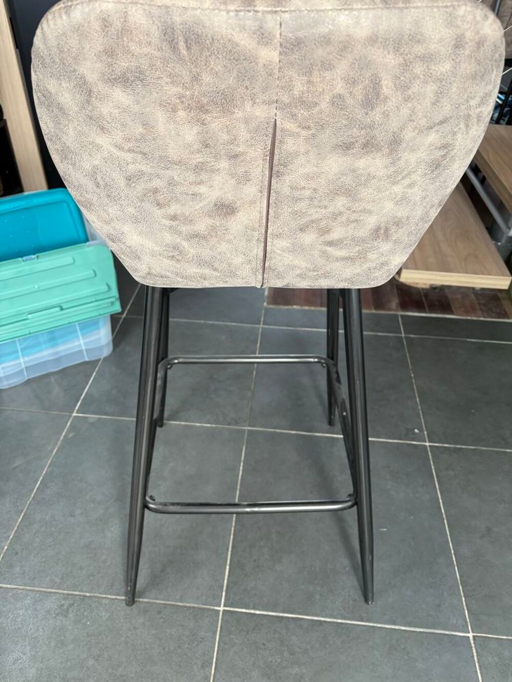 table bar teck metal et tabouret cuir Meubles