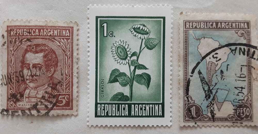3 TIMBRES d'ARGENTINE oblit&eacute;r&eacute;s des ann&eacute;es 1950 