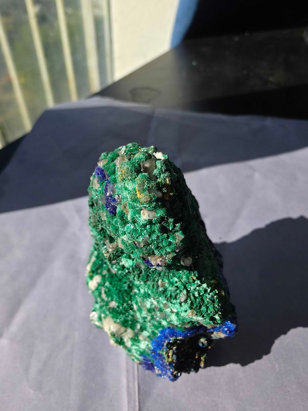 Min&eacute;ral Azurite, Malachite Fibreuse &amp; Quartz-Katanga 229g 