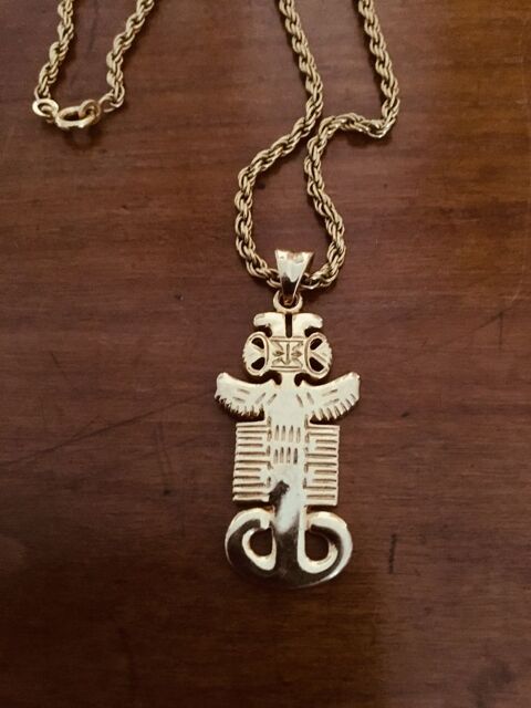 Pendentif Totem tribal et sa chane en plaque or 80 Nimes (30)