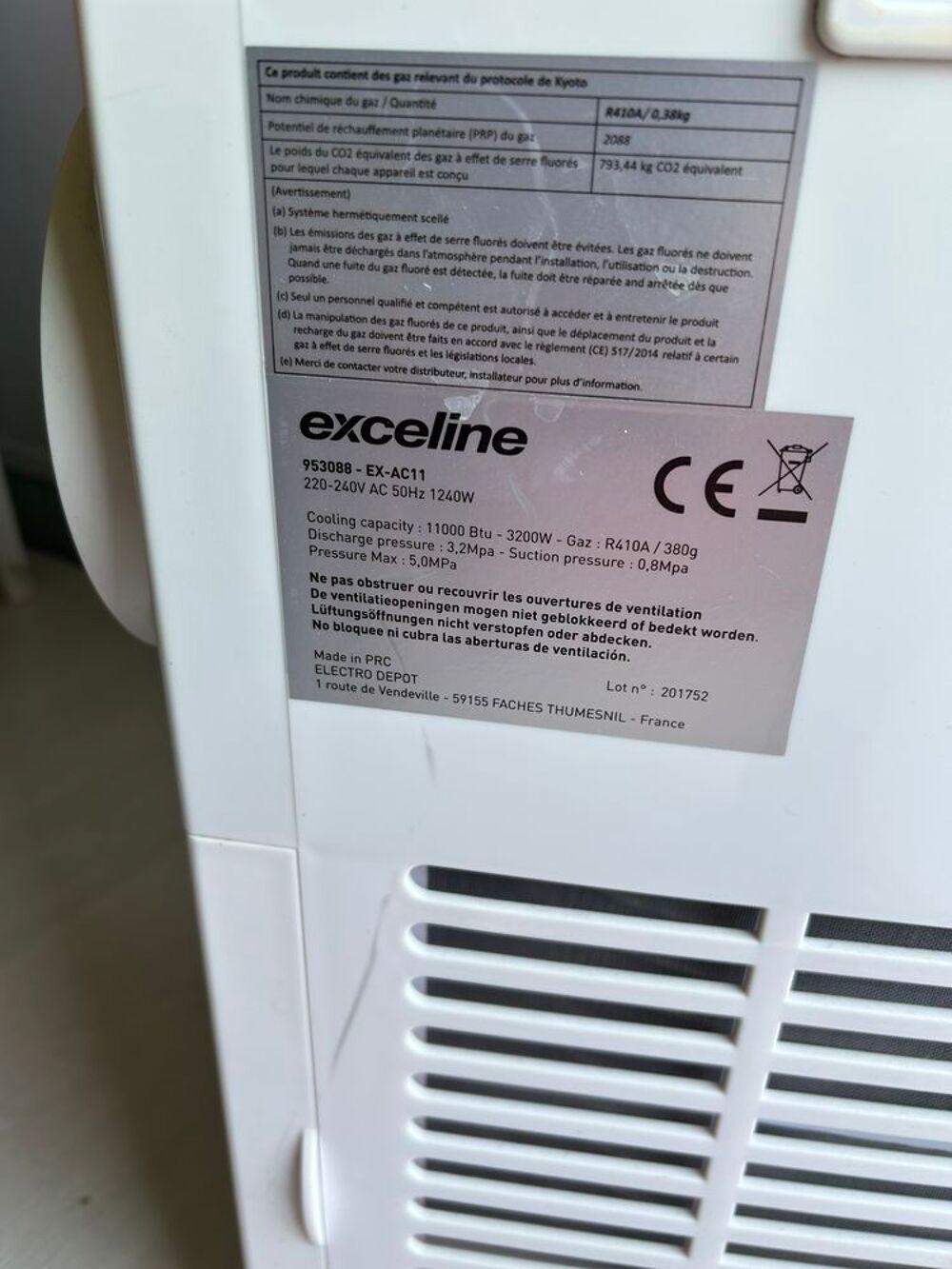 climatiseur mobile monobloc EXCELINE Electroménager