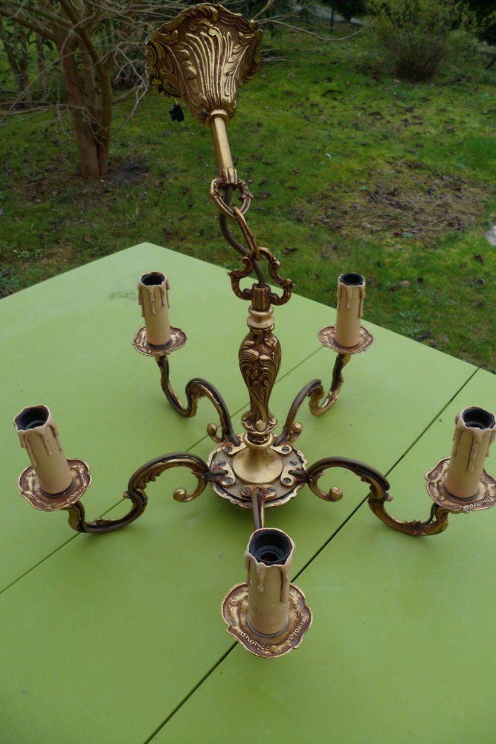 Luminaire suspension en bronze 5 branches art d&eacute;co Dcoration