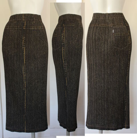 Jupe PLEATS PLEASE kaki imprim� denim ISSEY MIYAKE 350 Issy-les-Moulineaux (92)