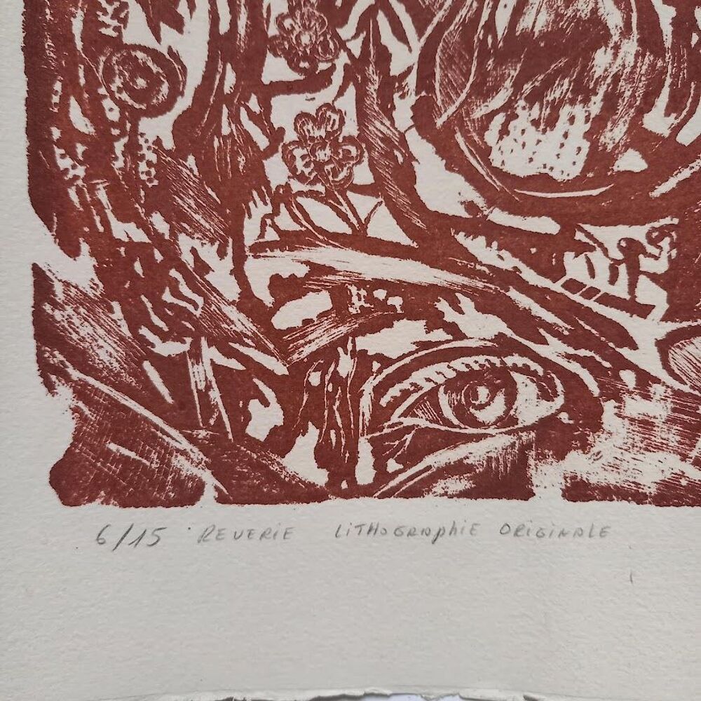 Lithographie sur bois originale H&eacute;lios 82, r&ecirc;verie 6/15 