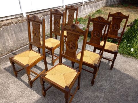 Lot de 6 chaises style Breton chêne massif - Paillage refait 80 Saint-Ouen-des-Alleux (35)