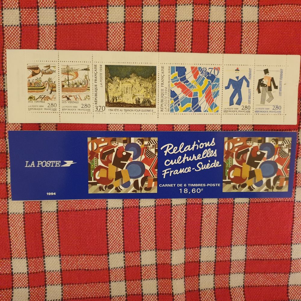 Carnet 6 timbres relations culturelles France-Su&egrave;de 1994 