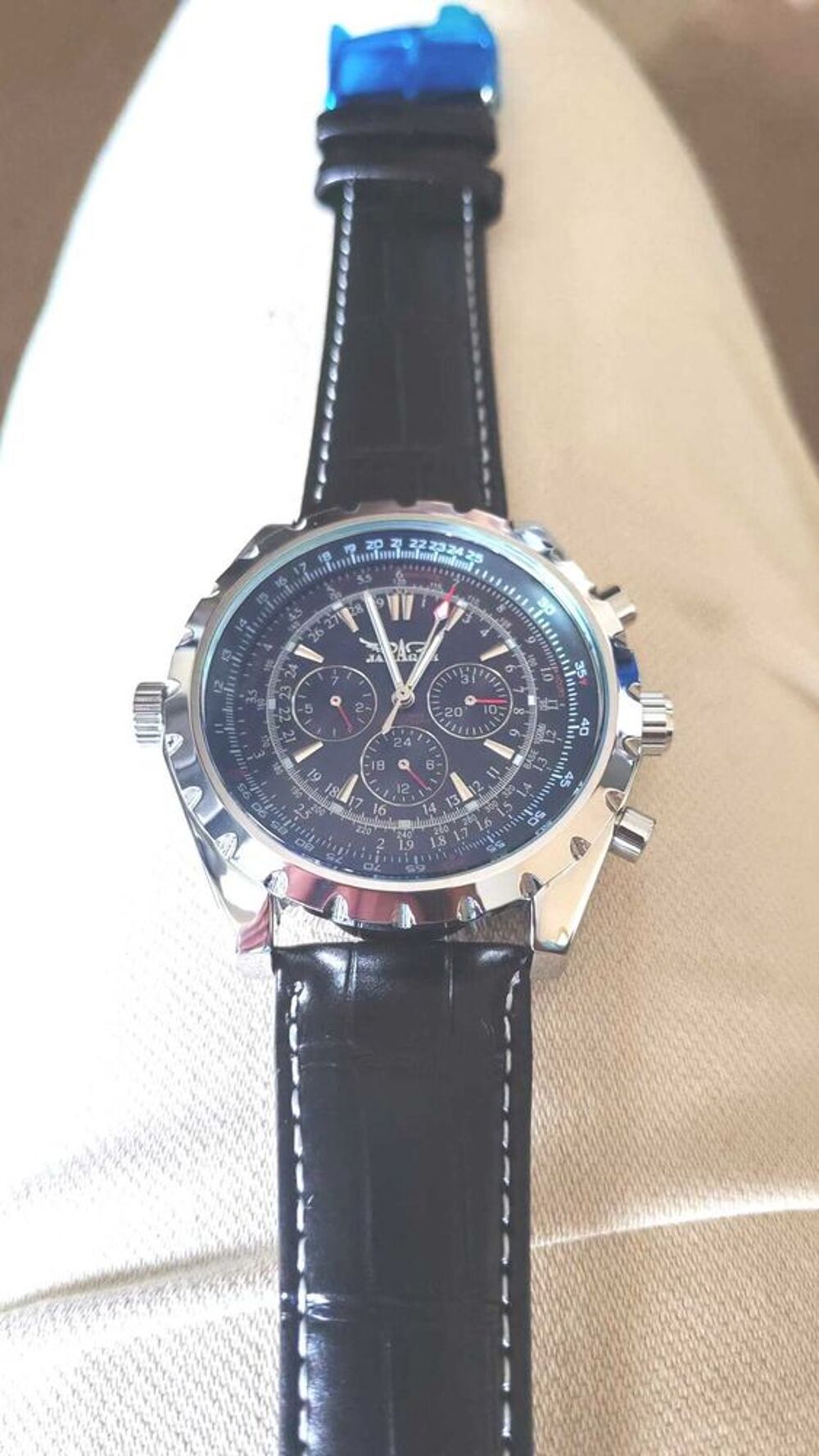 Montre Homme JARAGAR Aviator Chronographe - Neuve - Noir / Acier - Bijoux et montres
