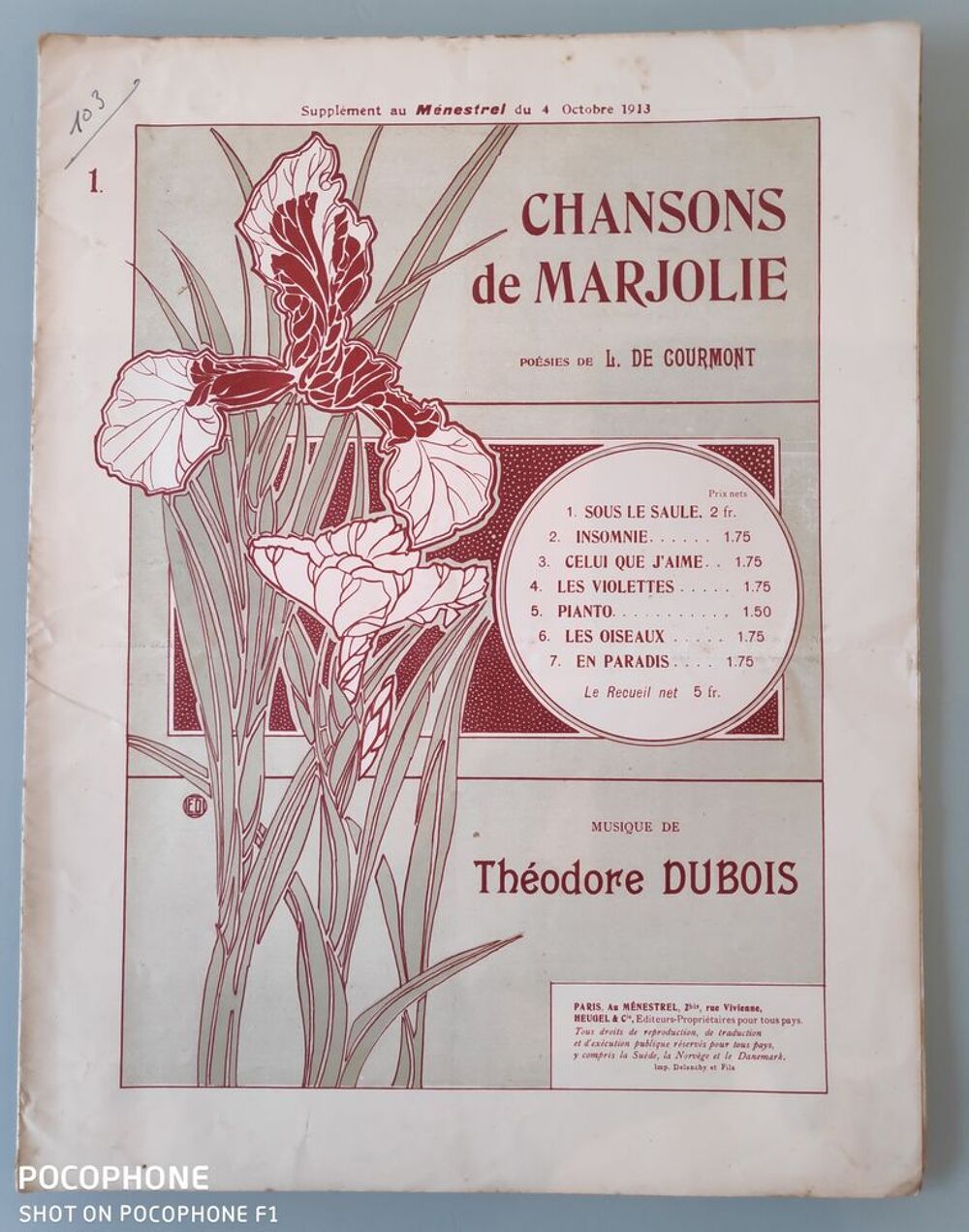 Chanson de Marjolie
po&eacute;sie de L.De.Courmont musique de Th&eacute;odore Dubois Livres et BD