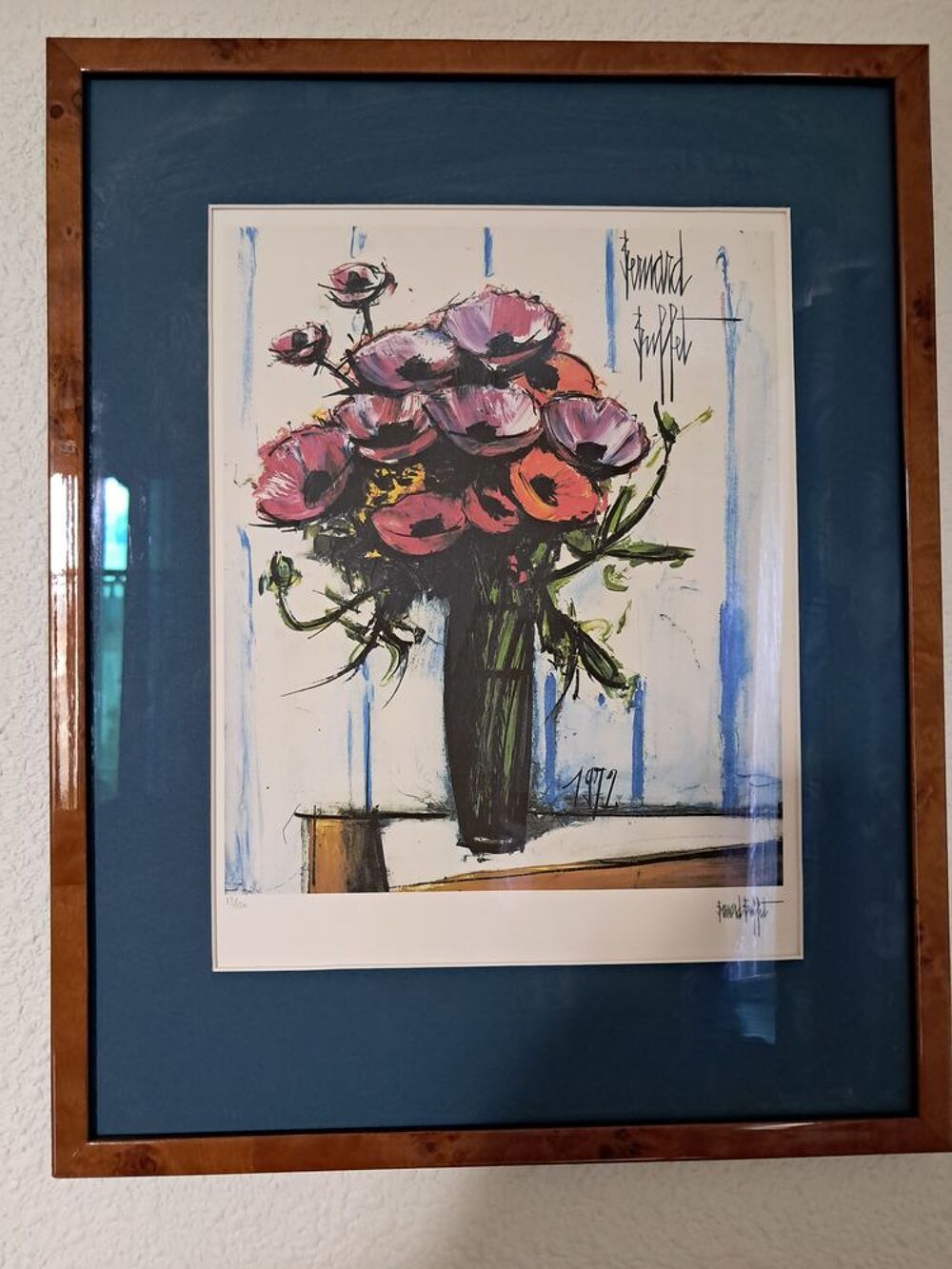 Lithographie num&eacute;rot&eacute;e de Bernard BUFFET. 
Les an&eacute;mones.1972 Décoration