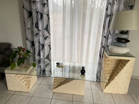 Lot table salon, bout de canap� et console effet travertin Vannes (56)
