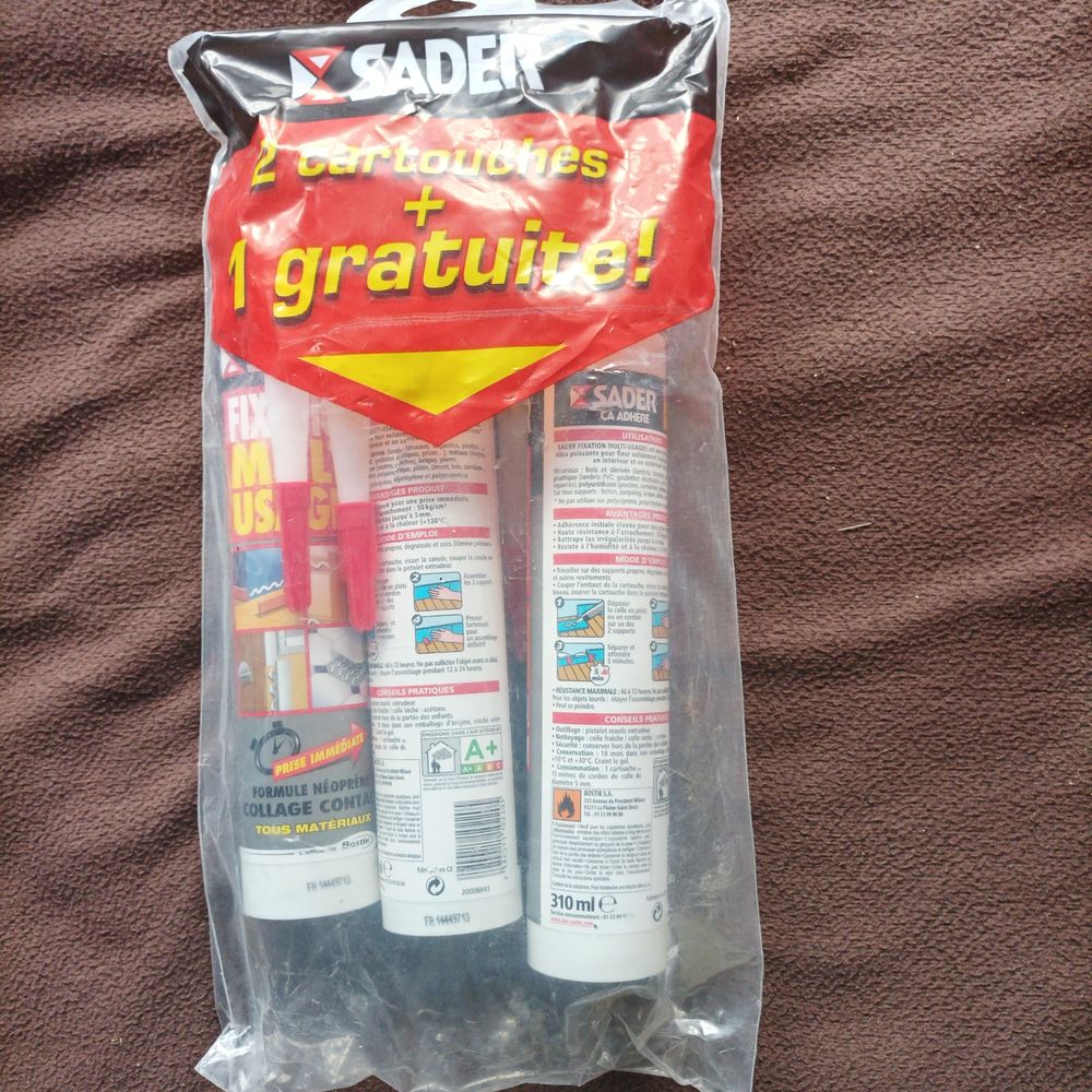 Sader Mastic Colle de Fixation Multi-Usages. 3 Cartouches Bricolage
