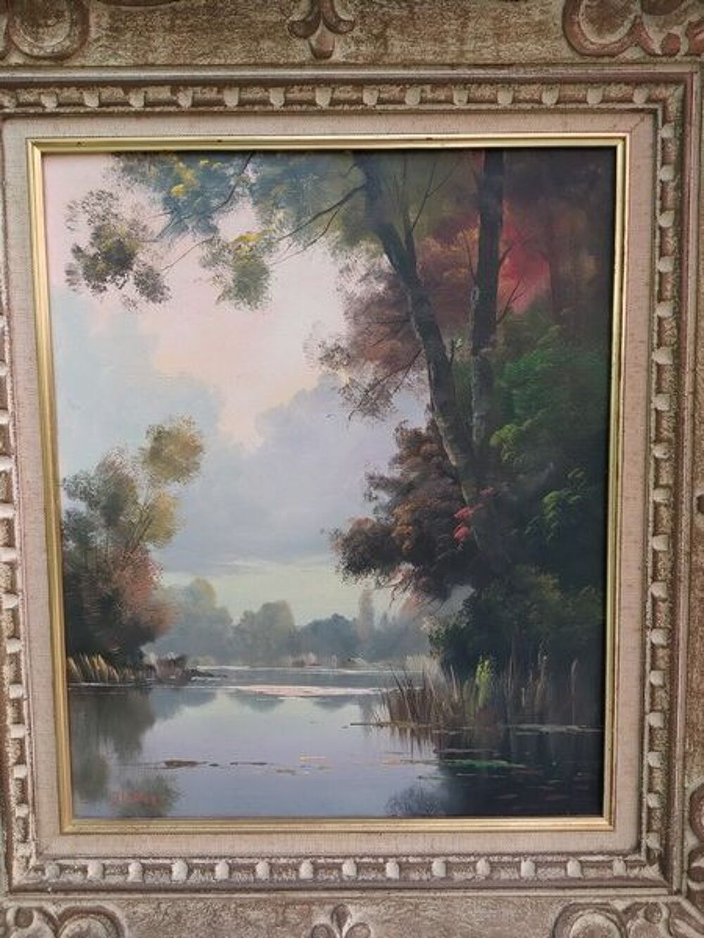 Tableau Huile sur toile Paysage Lacustre Sign&eacute; Didier 