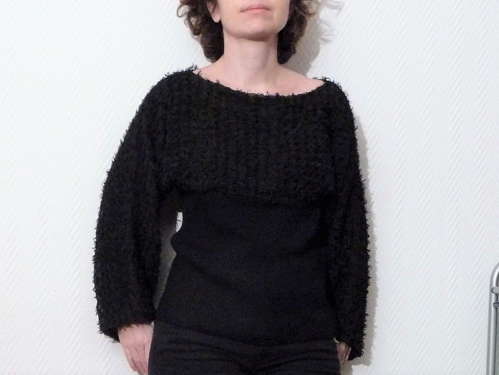 Pull Noir Bi Mati&egrave;re &agrave; Manches Longues- Nulle Part Ailleurs Vêtements