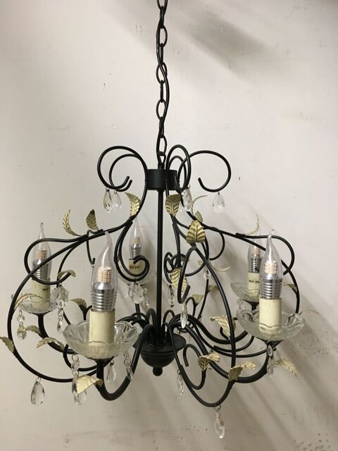 Lustre pampilles 5 ampoules   bougie LED   50 Arbanats (33)