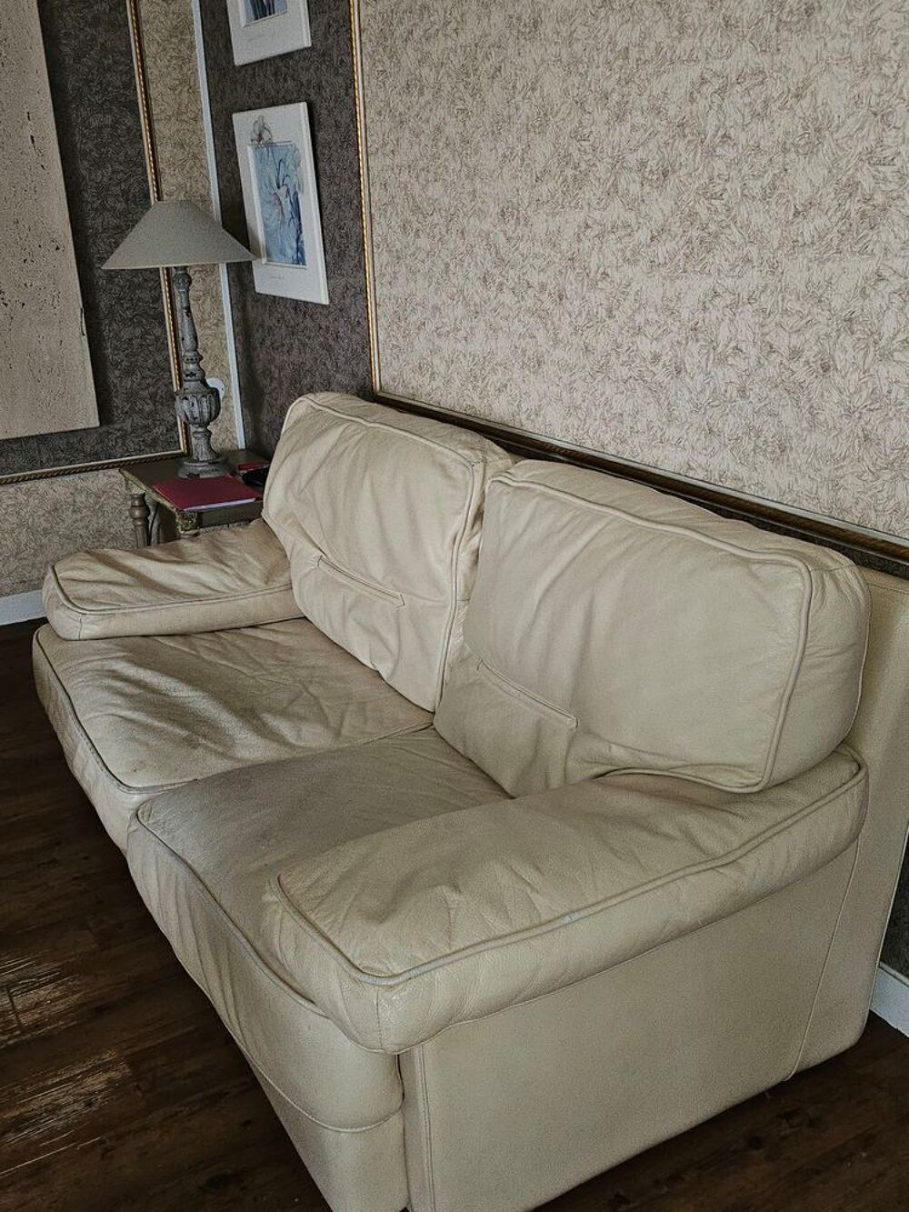 CANAPE ROCHE BOBOIS CUIR BLANC IVOIRE Meubles