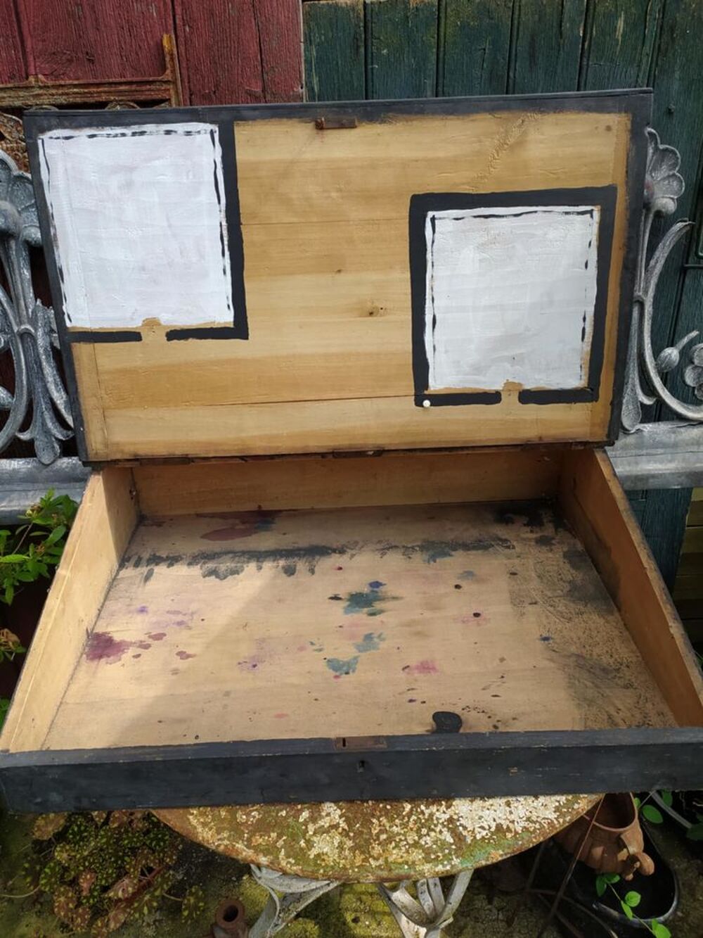 Ancien Meuble &Eacute;critoire Pupitre Bureau Bois Noirci 
Meubles