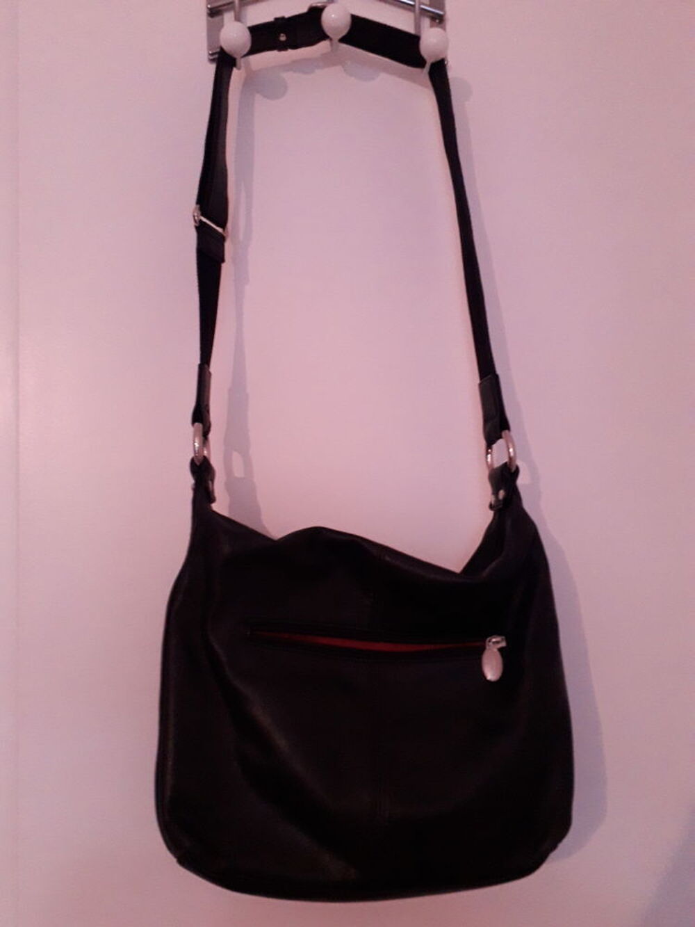 Sac &agrave; main POURCHET Cuir noir, Maroquinerie