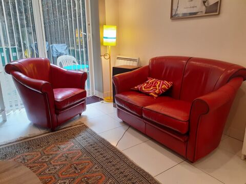 Canapé cuir rouge 2 places et fauteuil 1700 Paris 18 (75)