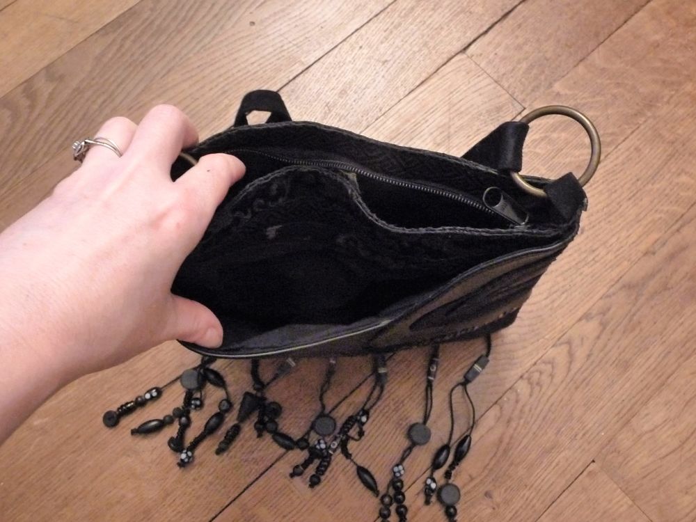 Sac &agrave; Main en Cuir et Tissu Noir &agrave; Bandouli&egrave;re- Ralph Kemp Maroquinerie