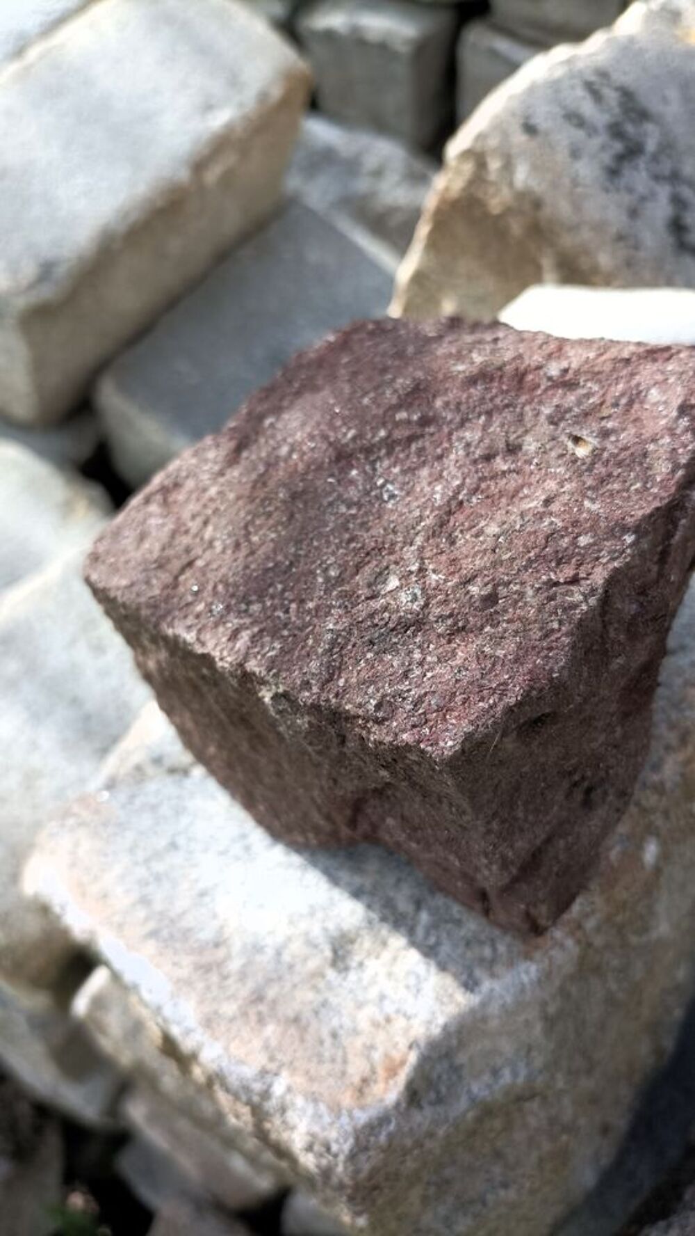 Paves cube granit rouge pierre naturelle sol jardin bricolag Jardin