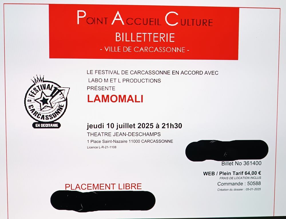 1 place concert M- LAMOMALI festival Carcassonne 10/07/2025 Billetterie