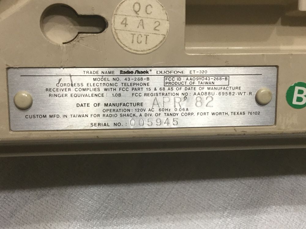 T&eacute;l&eacute;phone Am&eacute;ricain Radioshack ET-320 Téléphones et tablettes