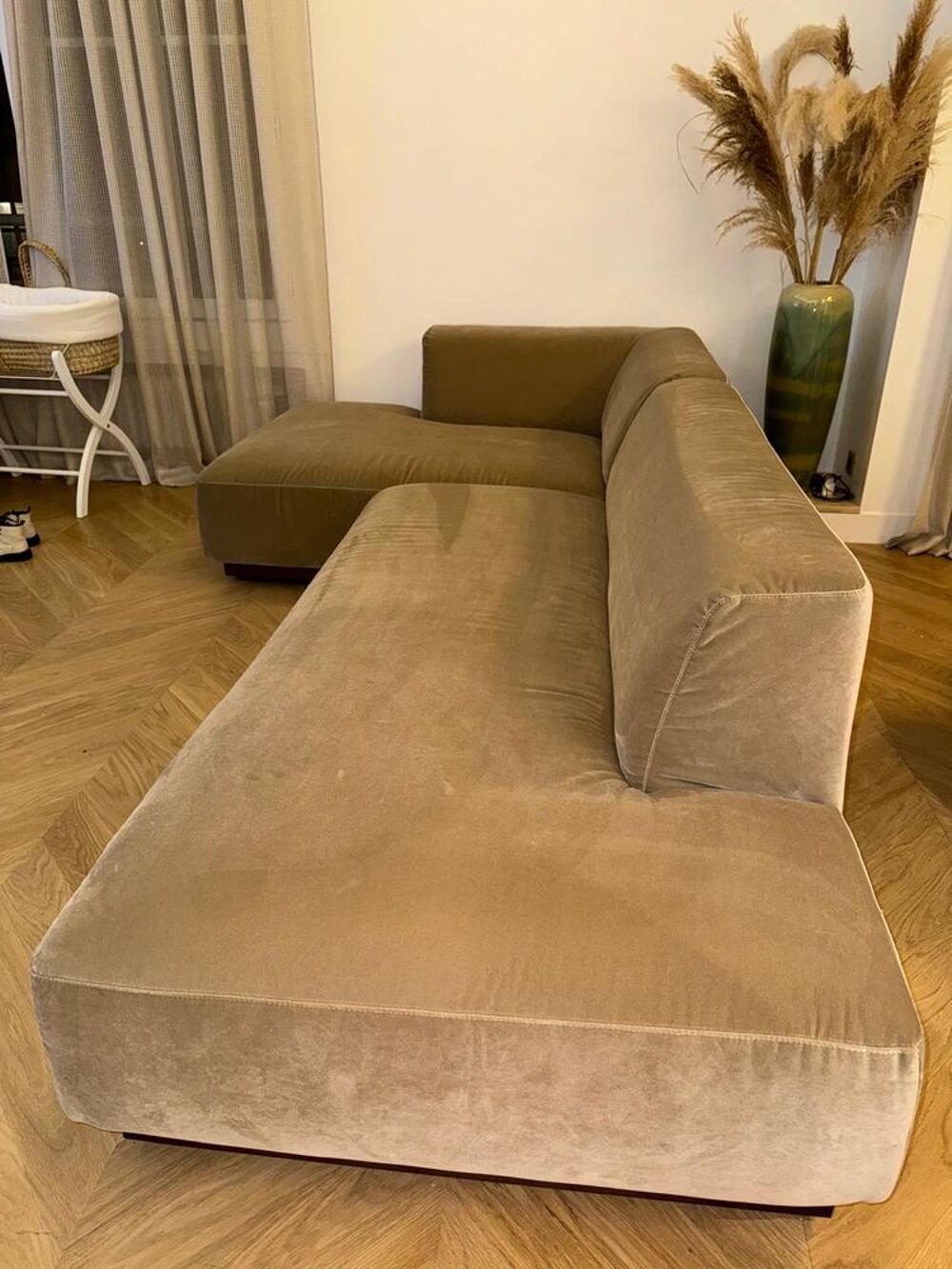 Canape AMPM Jacopo Velours Beige Cendr&eacute; Meubles