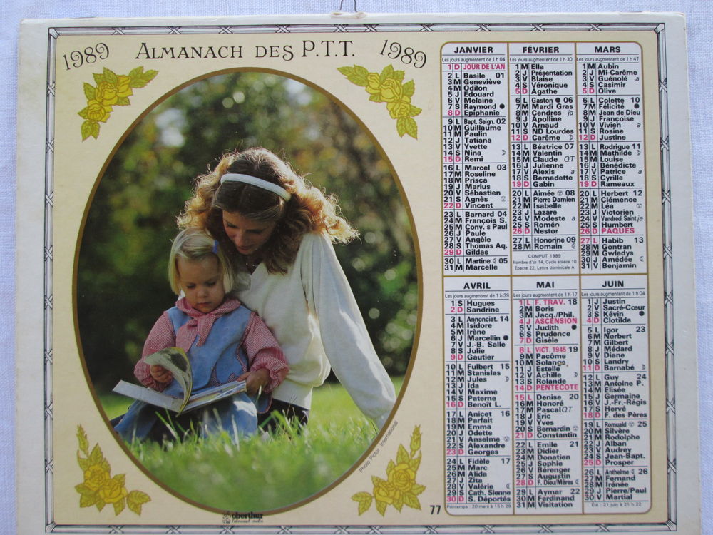 Almanach Des Ptt - Calendrier La Poste de 1989 - Allier 