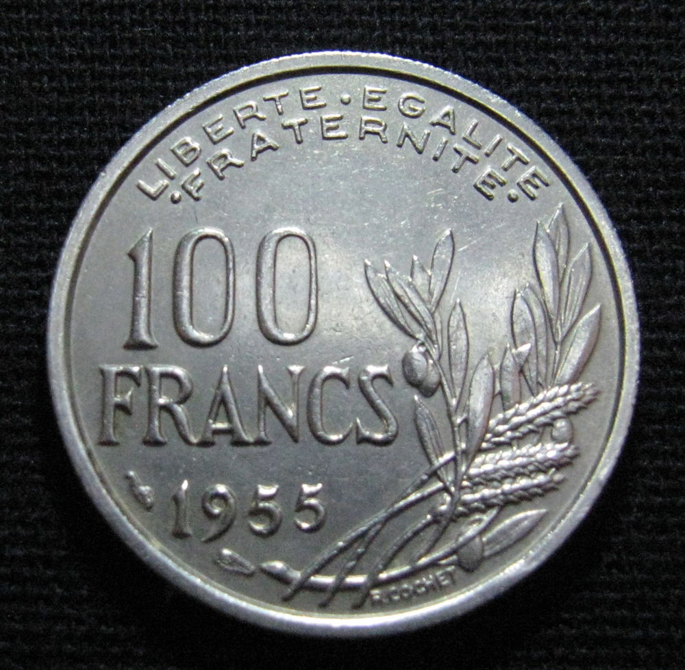 France-100francs-Cochet 1955--cuivre nickel. 