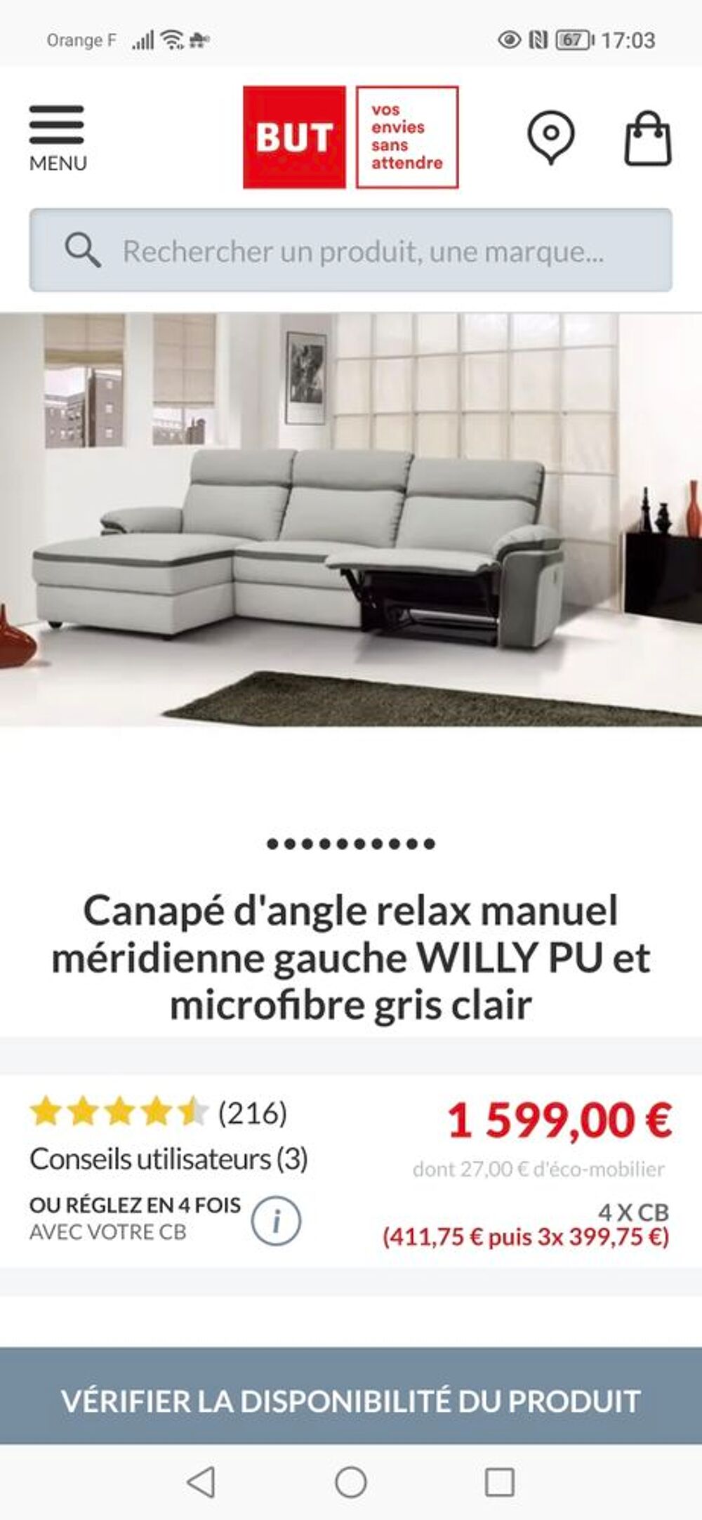 Canap&eacute; willy gris clair Meubles