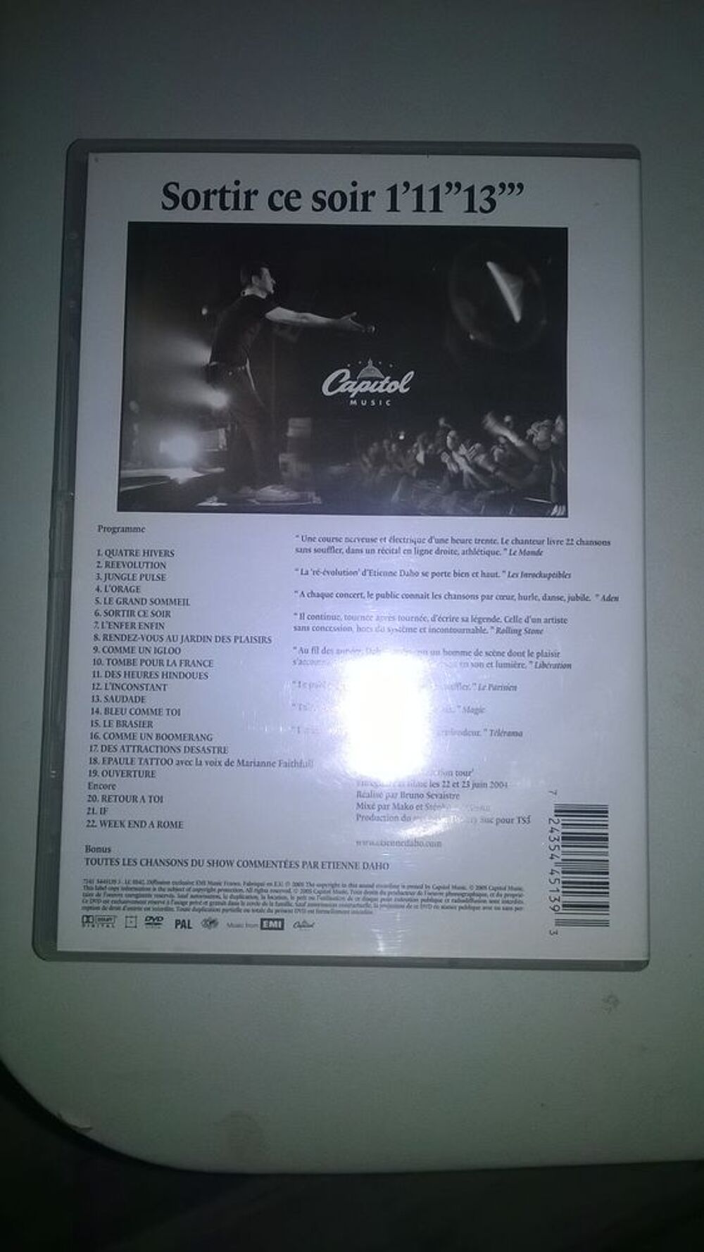 DVD Etienne Daho
Sortir ce soir LIVE 2004
2004
Excellent DVD et blu-ray