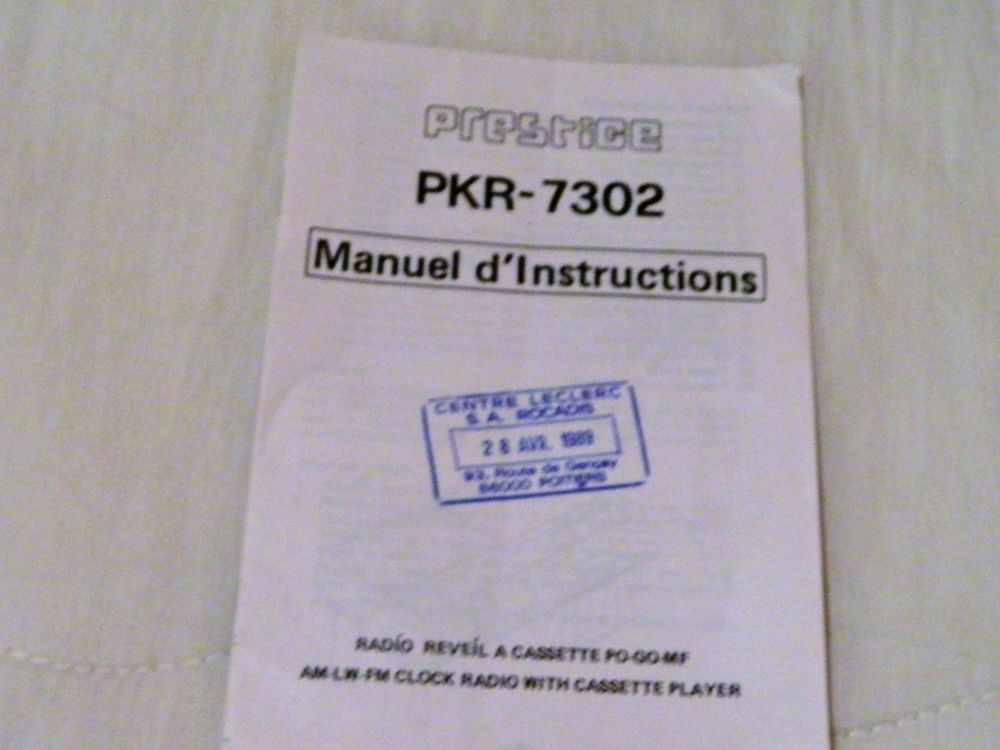 Manuel d'instruction radio r&eacute;veil cassette PKR 7302 Prestige Livres et BD