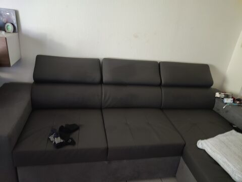 Canap d'angle convertible gris avec 2 pouf 200 Carcassonne (11)