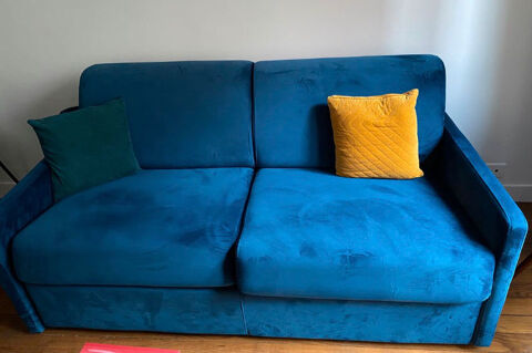 Canap bleu en velours convertible 60 Paris 14 (75)